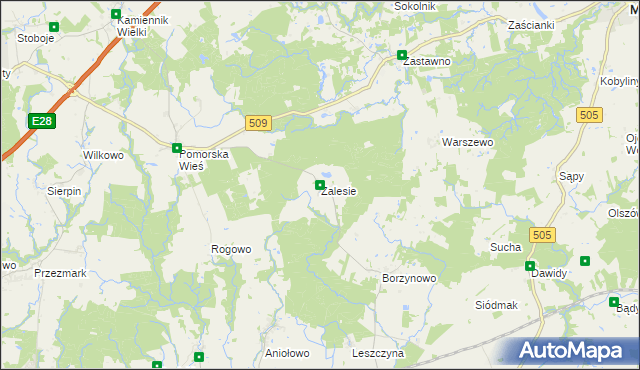 mapa Zalesie gmina Milejewo, Zalesie gmina Milejewo na mapie Targeo