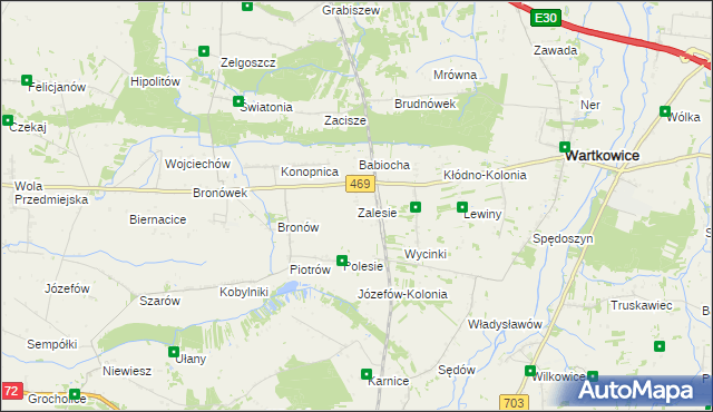 mapa Zalesie gmina Wartkowice, Zalesie gmina Wartkowice na mapie Targeo