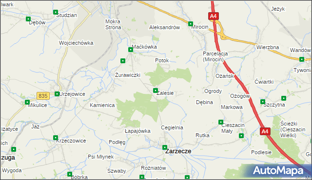 mapa Zalesie gmina Zarzecze, Zalesie gmina Zarzecze na mapie Targeo