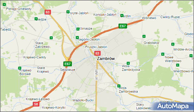 mapa Zambrów, Zambrów na mapie Targeo