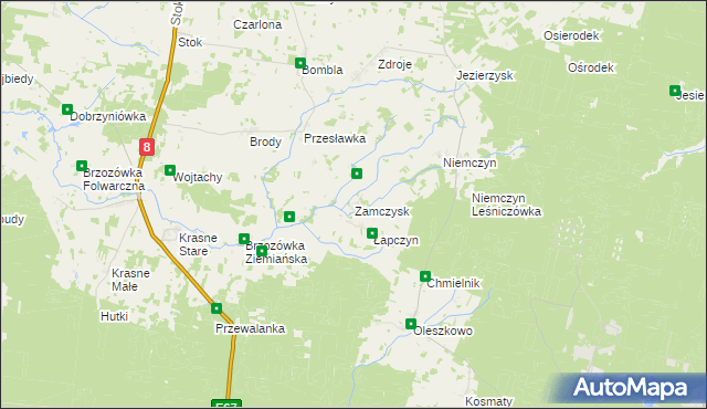 mapa Zamczysk gmina Czarna Białostocka, Zamczysk gmina Czarna Białostocka na mapie Targeo