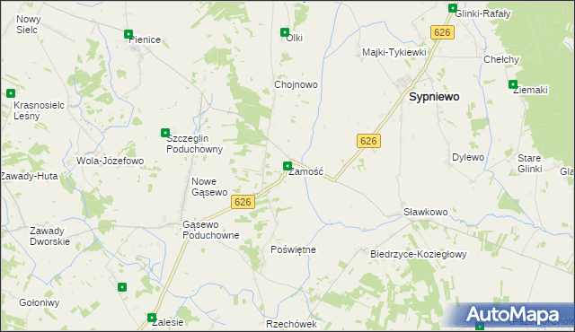 mapa Zamość gmina Sypniewo, Zamość gmina Sypniewo na mapie Targeo