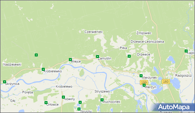 mapa Zamyślin gmina Międzychód, Zamyślin gmina Międzychód na mapie Targeo