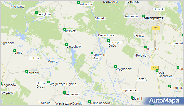 mapa Żarczyce Małe, Żarczyce Małe na mapie Targeo