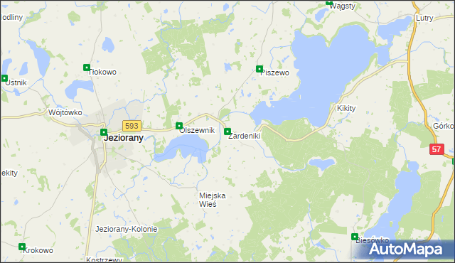 mapa Żardeniki gmina Jeziorany, Żardeniki gmina Jeziorany na mapie Targeo