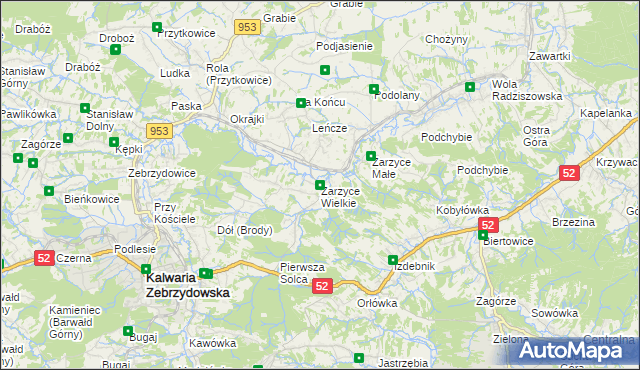 mapa Zarzyce Wielkie, Zarzyce Wielkie na mapie Targeo