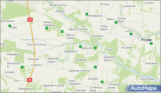 mapa Zastocze gmina Zwoleń, Zastocze gmina Zwoleń na mapie Targeo