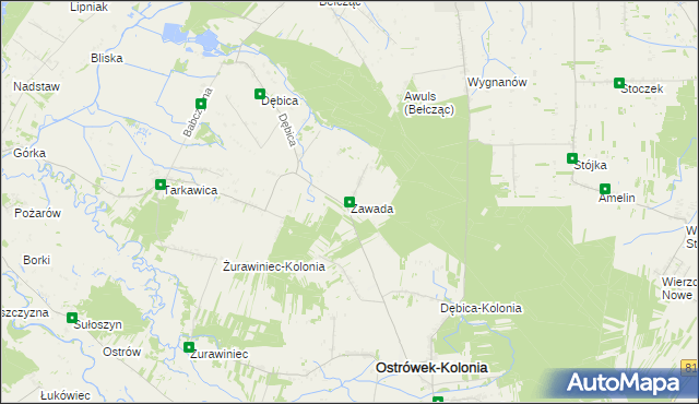 mapa Zawada gmina Ostrówek, Zawada gmina Ostrówek na mapie Targeo