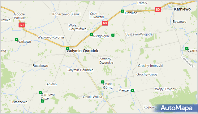 mapa Zawady Dworskie gmina Gołymin-Ośrodek, Zawady Dworskie gmina Gołymin-Ośrodek na mapie Targeo