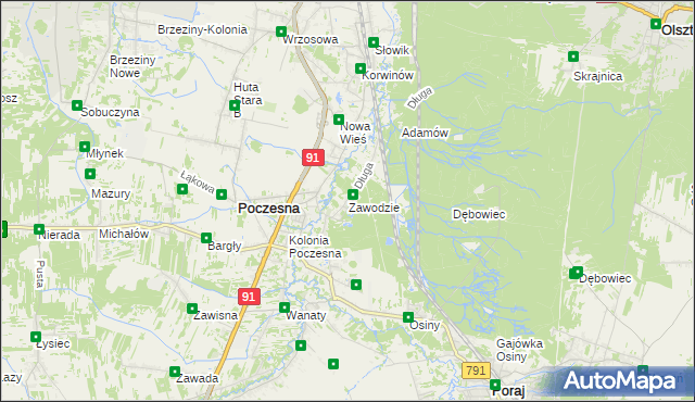 mapa Zawodzie gmina Poczesna, Zawodzie gmina Poczesna na mapie Targeo
