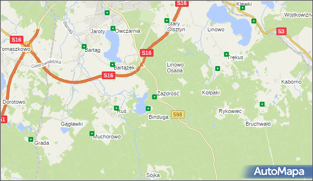 mapa Zazdrość gmina Stawiguda, Zazdrość gmina Stawiguda na mapie Targeo