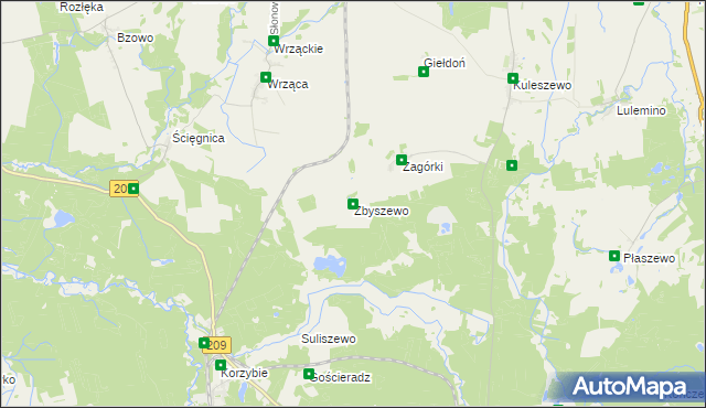 mapa Zbyszewo gmina Kobylnica, Zbyszewo gmina Kobylnica na mapie Targeo
