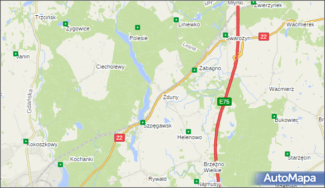mapa Zduny gmina Starogard Gdański, Zduny gmina Starogard Gdański na mapie Targeo