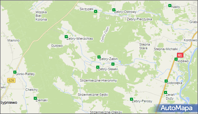 mapa Żebry-Żabin, Żebry-Żabin na mapie Targeo