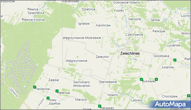 mapa Żelechlin gmina Żelechlinek, Żelechlin gmina Żelechlinek na mapie Targeo