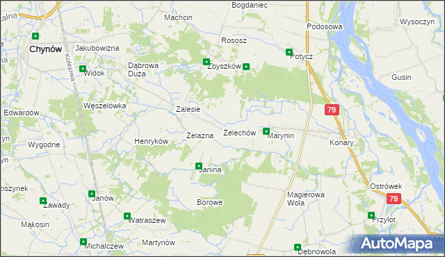 mapa Żelechów gmina Chynów, Żelechów gmina Chynów na mapie Targeo
