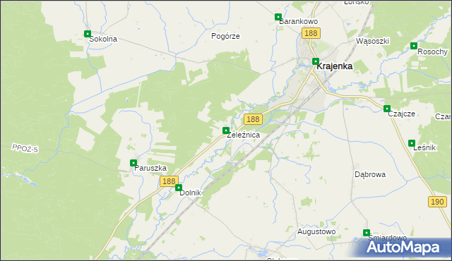 mapa Żeleźnica gmina Krajenka, Żeleźnica gmina Krajenka na mapie Targeo