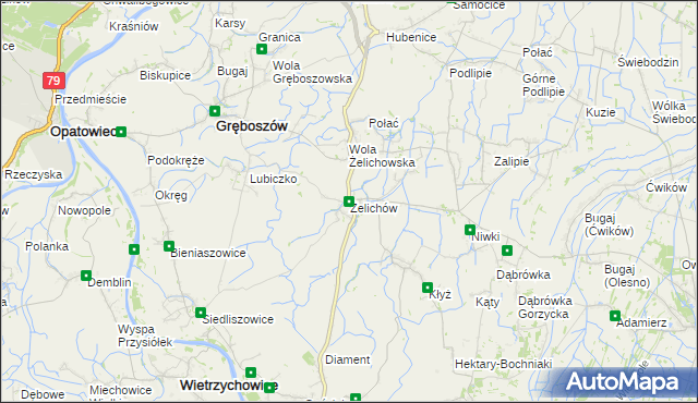 mapa Żelichów gmina Gręboszów, Żelichów gmina Gręboszów na mapie Targeo