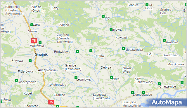 mapa Żerków gmina Gnojnik, Żerków gmina Gnojnik na mapie Targeo