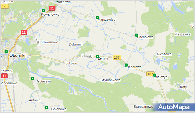 mapa Żerniki gmina Oborniki, Żerniki gmina Oborniki na mapie Targeo