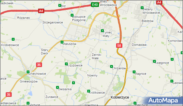 mapa Żerniki Małe, Żerniki Małe na mapie Targeo