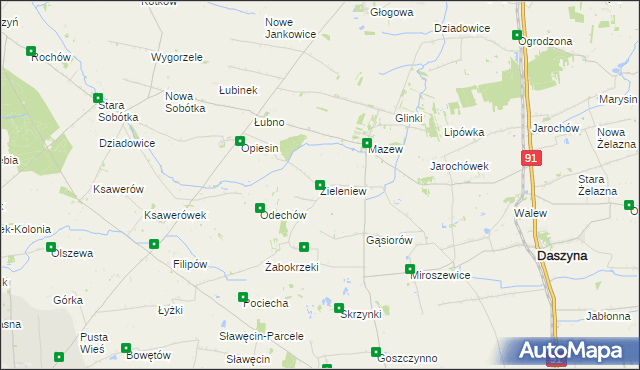 mapa Zieleniew gmina Daszyna, Zieleniew gmina Daszyna na mapie Targeo