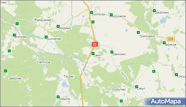mapa Zielin gmina Trzebielino, Zielin gmina Trzebielino na mapie Targeo