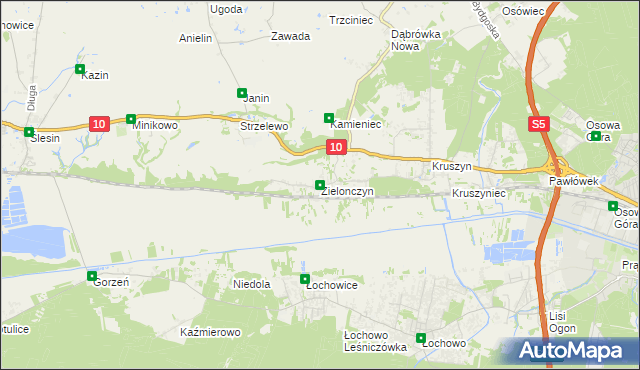 mapa Zielonczyn gmina Sicienko, Zielonczyn gmina Sicienko na mapie Targeo