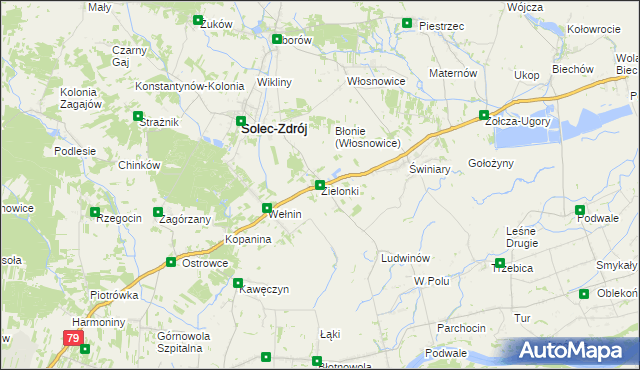 mapa Zielonki gmina Solec-Zdrój, Zielonki gmina Solec-Zdrój na mapie Targeo