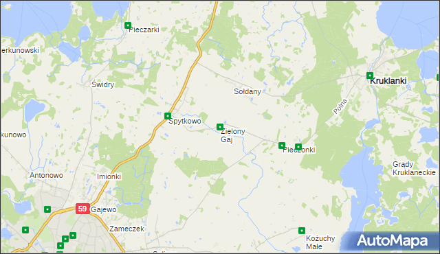 mapa Zielony Gaj gmina Giżycko, Zielony Gaj gmina Giżycko na mapie Targeo