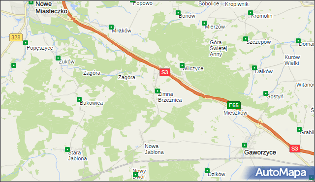 mapa Zimna Brzeźnica, Zimna Brzeźnica na mapie Targeo