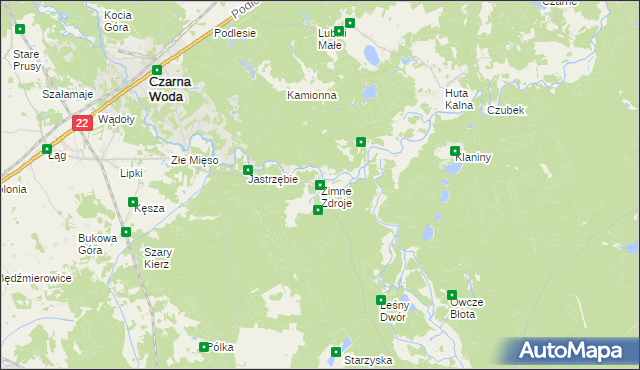 mapa Zimne Zdroje gmina Osieczna, Zimne Zdroje gmina Osieczna na mapie Targeo