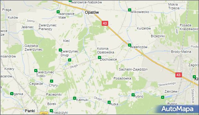 mapa Złochowice, Złochowice na mapie Targeo