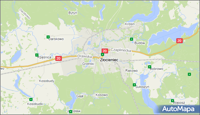 mapa Złocieniec, Złocieniec na mapie Targeo