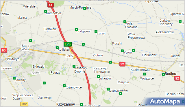 mapa Złotniki gmina Krzyżanów, Złotniki gmina Krzyżanów na mapie Targeo