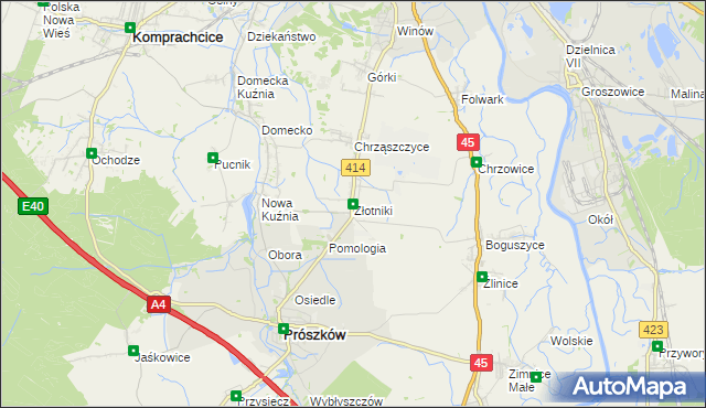 mapa Złotniki gmina Prószków, Złotniki gmina Prószków na mapie Targeo
