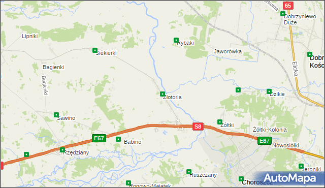 mapa Złotoria gmina Choroszcz, Złotoria gmina Choroszcz na mapie Targeo