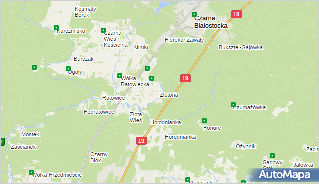 mapa Złotoria gmina Czarna Białostocka, Złotoria gmina Czarna Białostocka na mapie Targeo