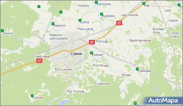 mapa Złotowo gmina Czersk, Złotowo gmina Czersk na mapie Targeo