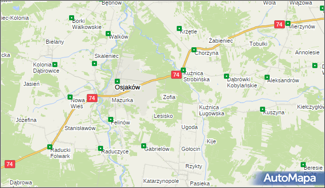 mapa Zofia gmina Osjaków, Zofia gmina Osjaków na mapie Targeo