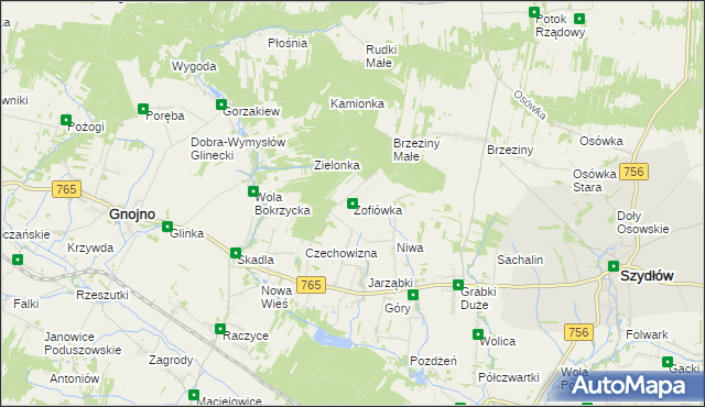 mapa Zofiówka gmina Gnojno, Zofiówka gmina Gnojno na mapie Targeo