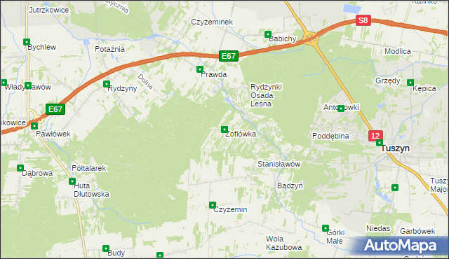 mapa Zofiówka gmina Tuszyn, Zofiówka gmina Tuszyn na mapie Targeo