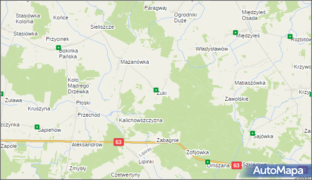 mapa Żuki gmina Tuczna, Żuki gmina Tuczna na mapie Targeo