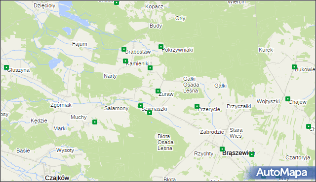 mapa Żuraw gmina Brąszewice, Żuraw gmina Brąszewice na mapie Targeo