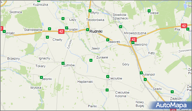 mapa Żurawie gmina Rudniki, Żurawie gmina Rudniki na mapie Targeo