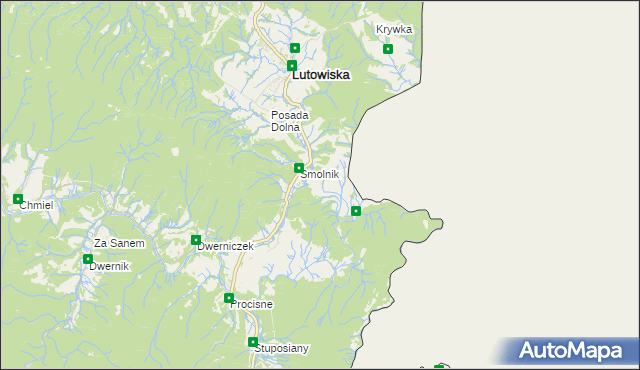 mapa Żurawin gmina Lutowiska, Żurawin gmina Lutowiska na mapie Targeo