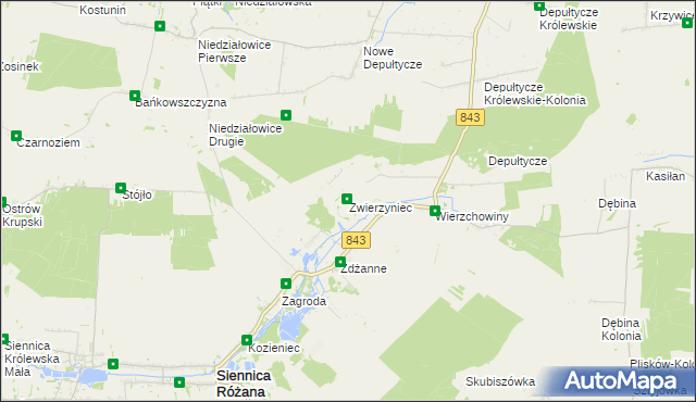 mapa Zwierzyniec gmina Siennica Różana, Zwierzyniec gmina Siennica Różana na mapie Targeo