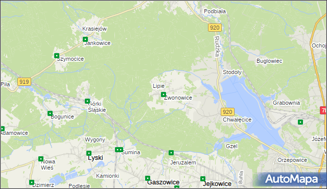 mapa Zwonowice, Zwonowice na mapie Targeo