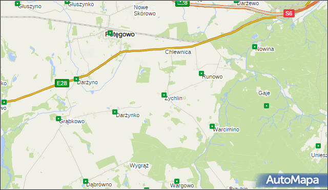 mapa Żychlin gmina Potęgowo, Żychlin gmina Potęgowo na mapie Targeo