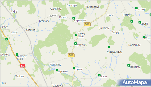 mapa Żydowo gmina Bartoszyce, Żydowo gmina Bartoszyce na mapie Targeo